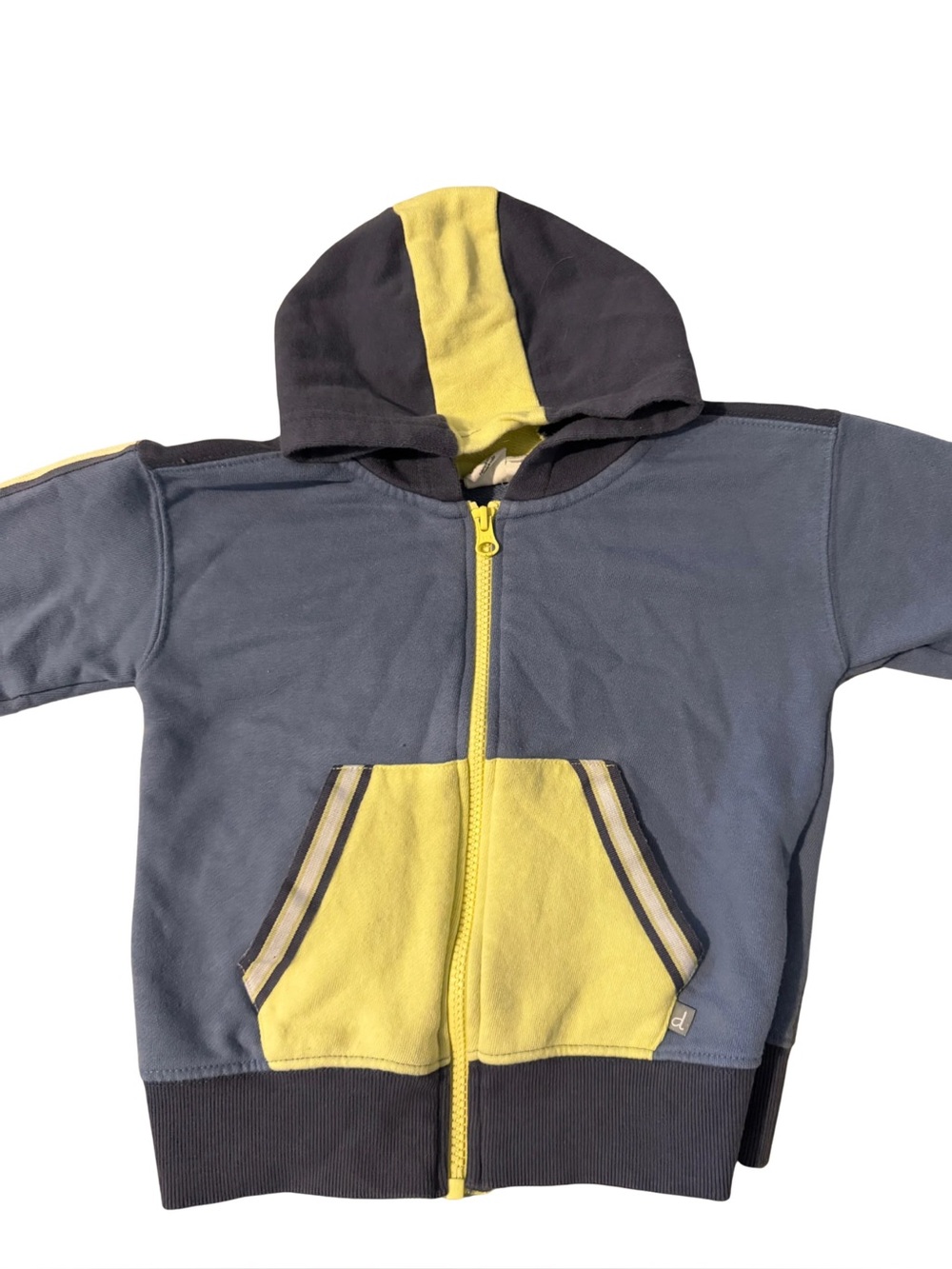 Deux par Deux - Color Block Zip Hoodie Slate Blue Yellow 3 / 3T